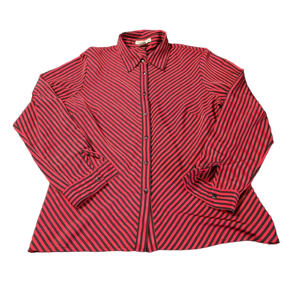 Creations Womens Button Down Blouse Size Medium 100% Polyester Long Sleeve